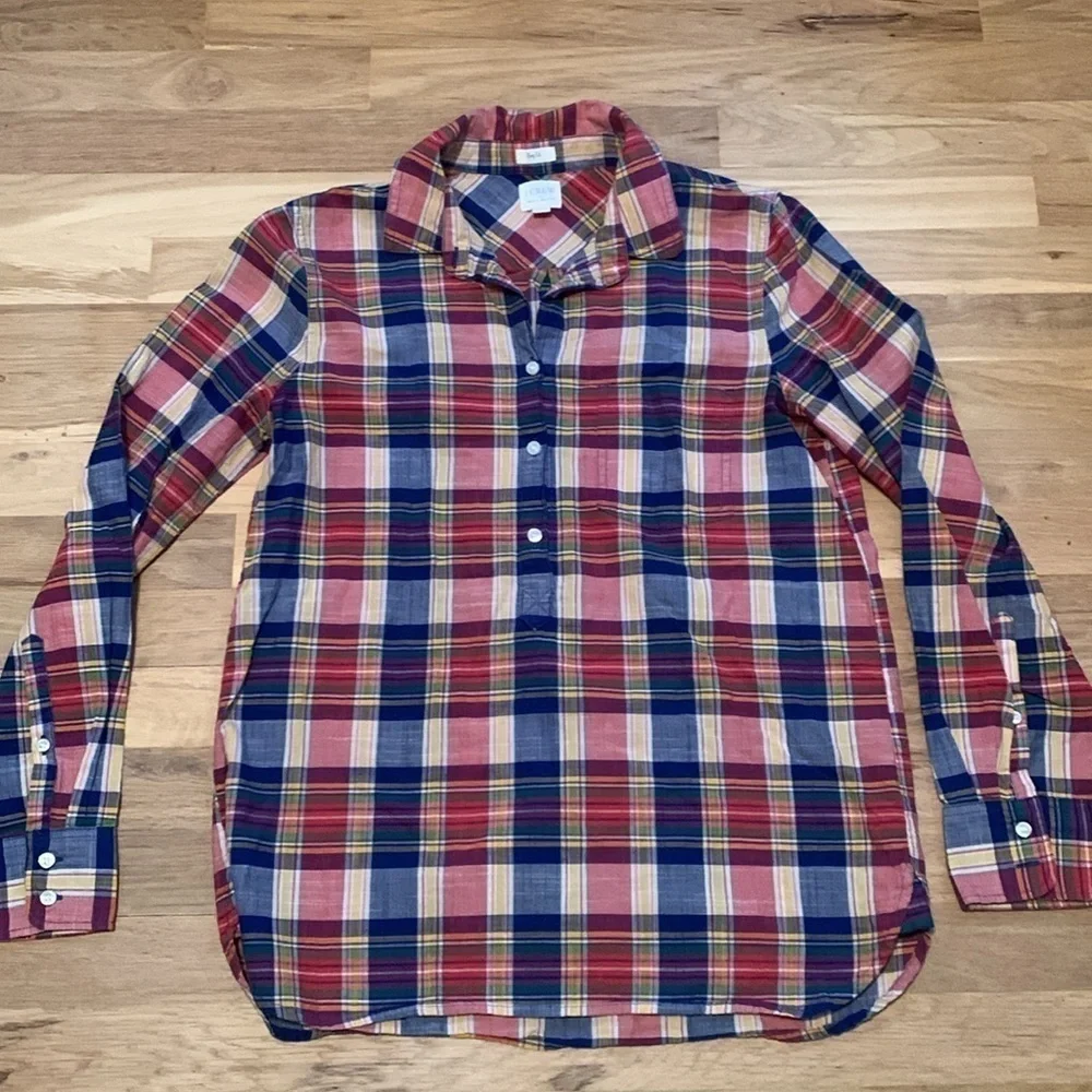 J. Crew Boy Fit 3/4 Button Down Long Sleeve Multi Color Plaid Shirt Women’s S